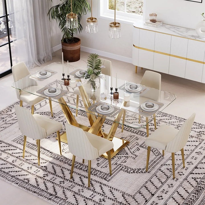 Pavel Rectangular Glass Dining Table Set for 6