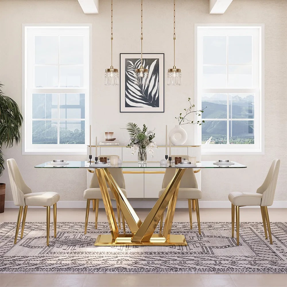 Pavel Rectangular Glass Dining Table Set for 6