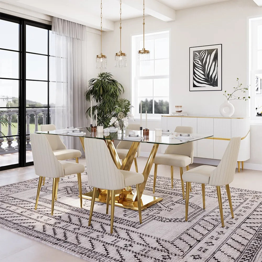 Pavel Rectangular Glass Dining Table Set for 6