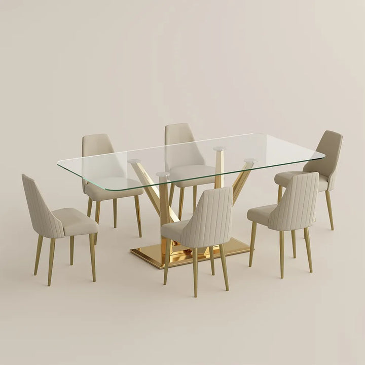 Pavel Rectangular Glass Dining Table Set for 6
