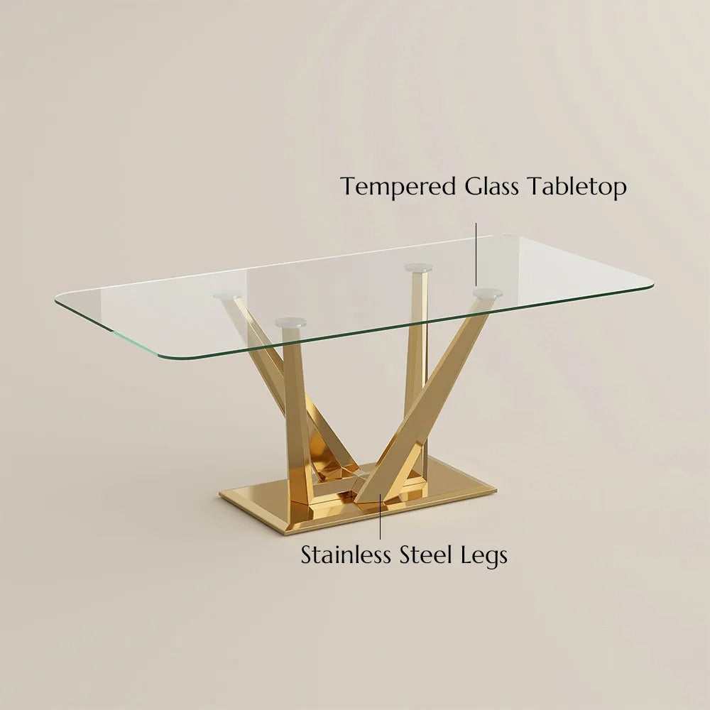 Pavel Rectangular Glass Dining Table Set for 6