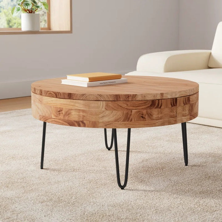 Tanvi Solid Wood and Metal Coffee Table for Living Room