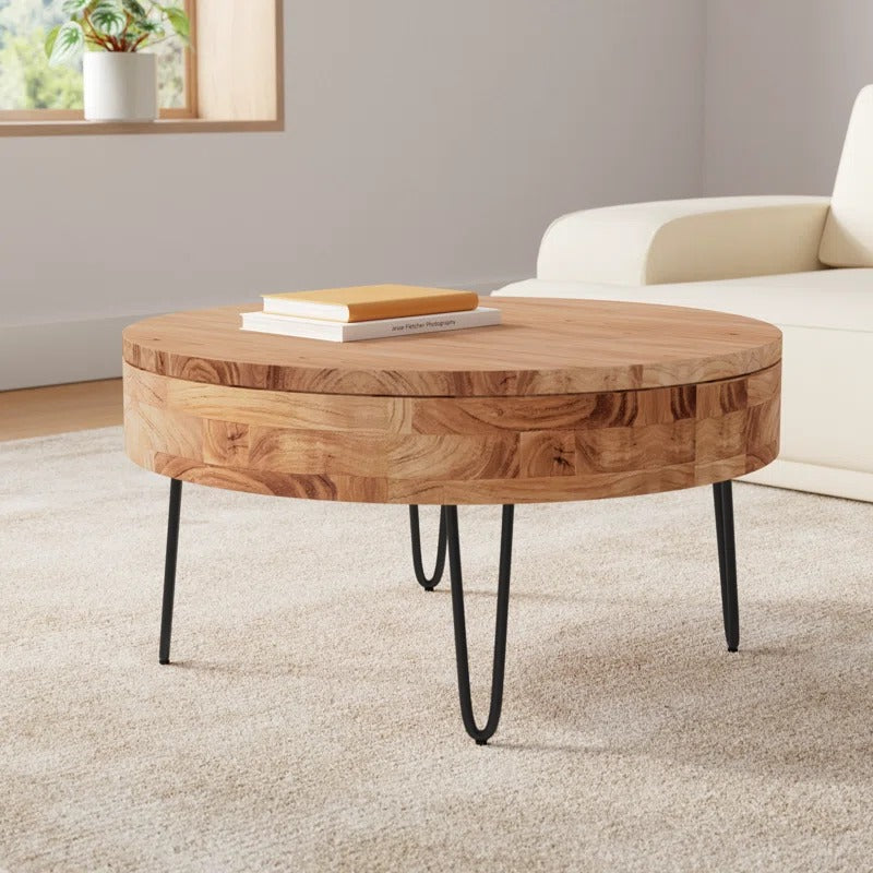 Tanvi Solid Wood and Metal Coffee Table for Living Room