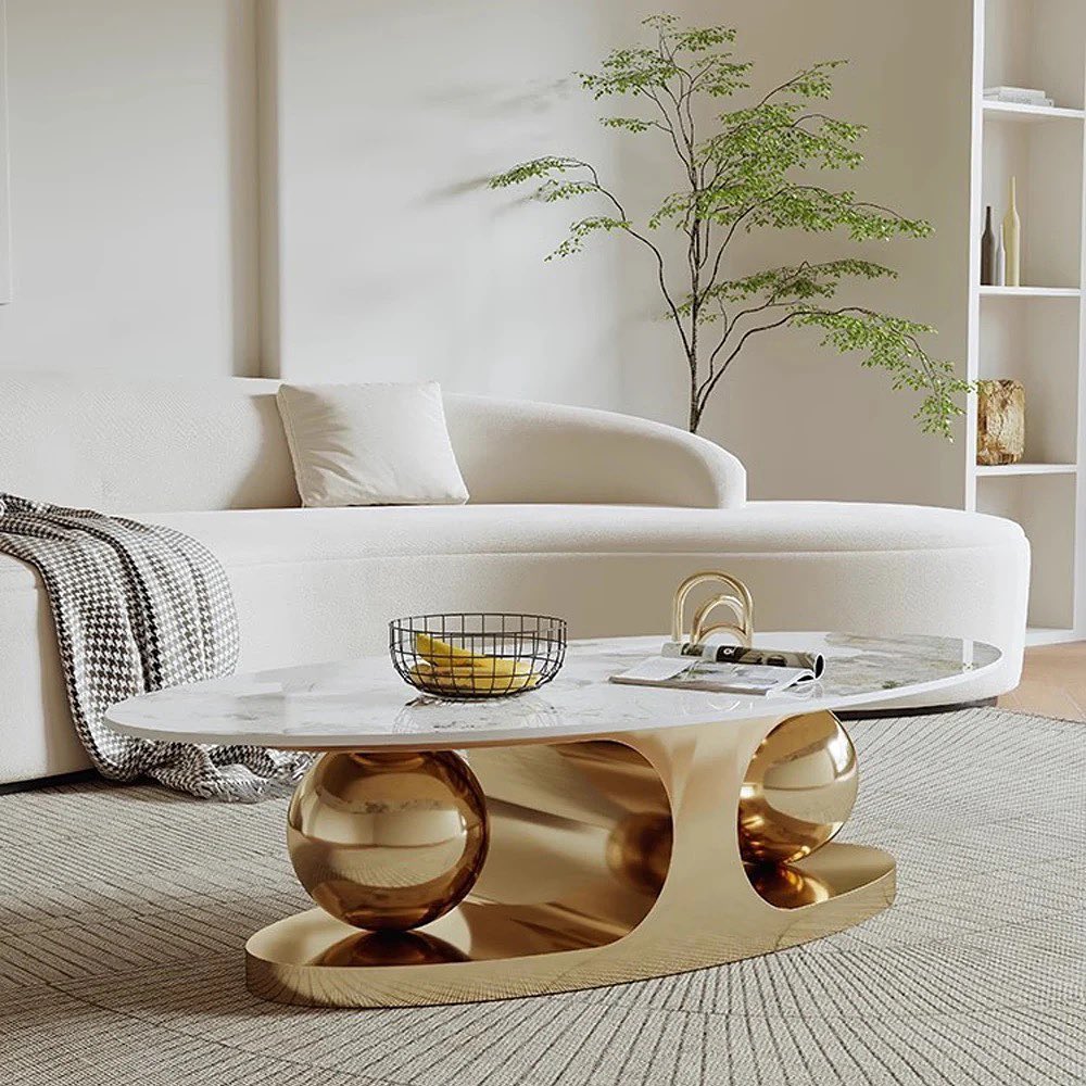 Adore Modern Stainless Steel With Pvd Coated Centre Table Marble Top