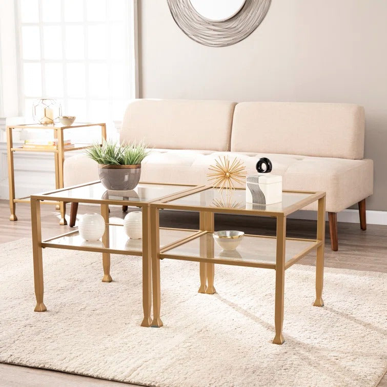 Nisha Metal Coffee Table with Glass Top