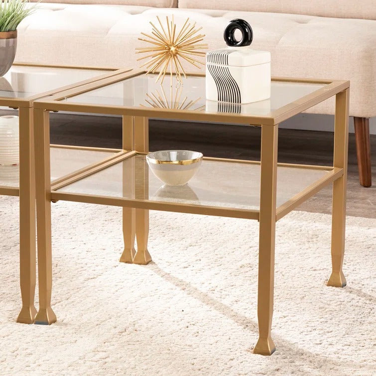 Nisha Metal Coffee Table with Glass Top