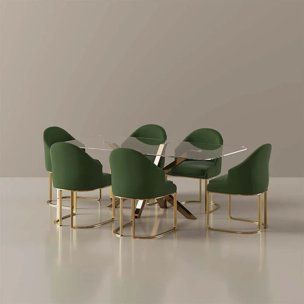 Yuri 7 Piece Modern Luxury Glass Kitchen Table Set