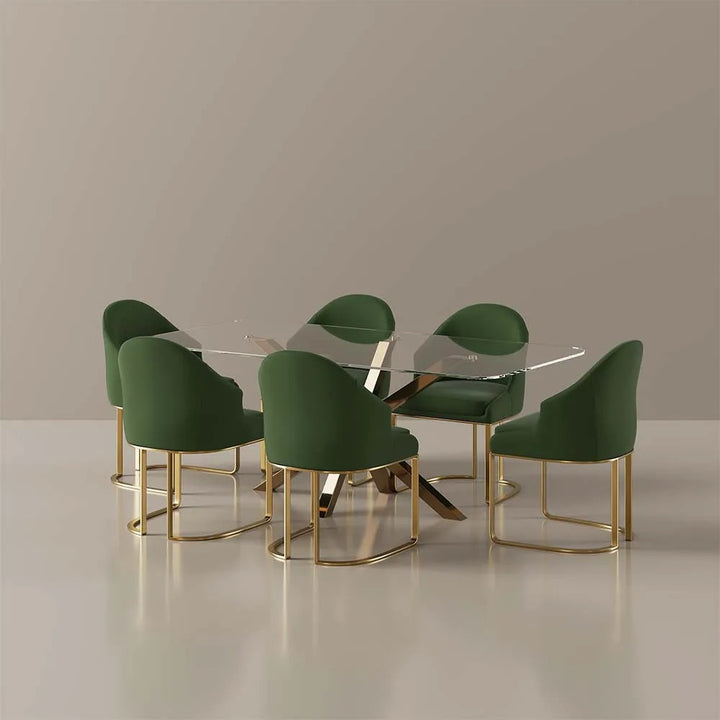 Yuri 7 Piece Modern Luxury Glass Kitchen Table Set