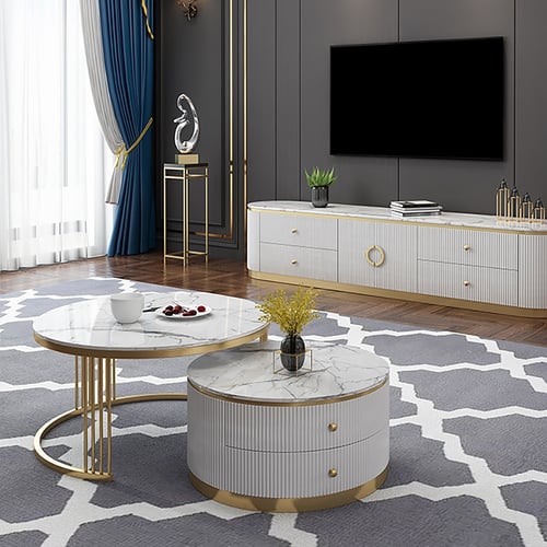 Jayesh Stainless Steel With Pvd Coated Coffee Table Marble Top