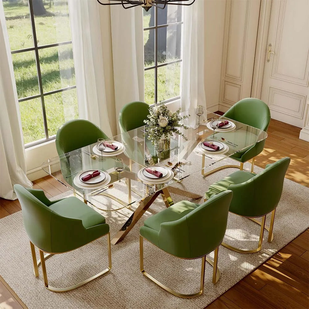 Yuri 7 Piece Modern Luxury Glass Kitchen Table Set