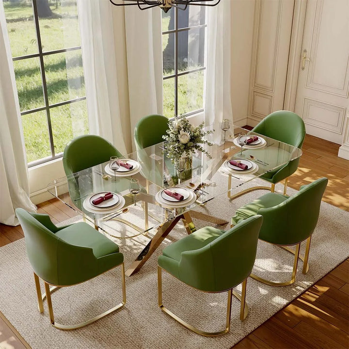 Yuri 7 Piece Modern Luxury Glass Kitchen Table Set