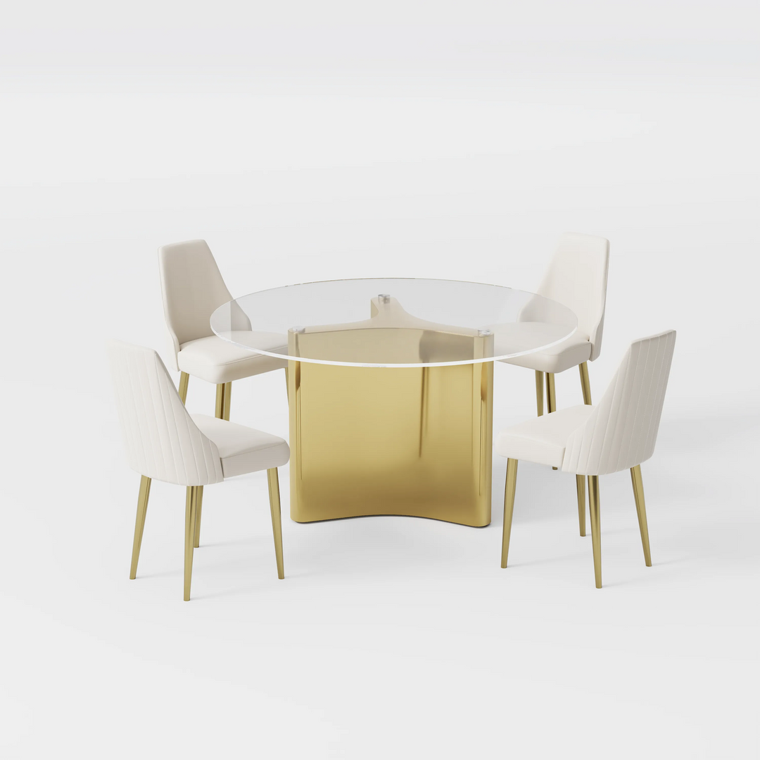 Anton 5-Piece Modern Round Glass Dining Table Sets for 4