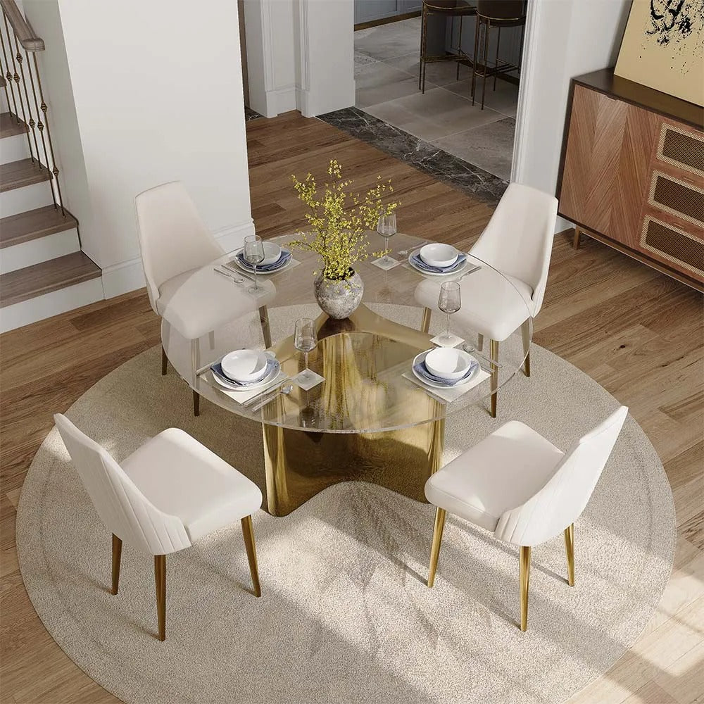 Anton 5-Piece Modern Round Glass Dining Table Sets for 4
