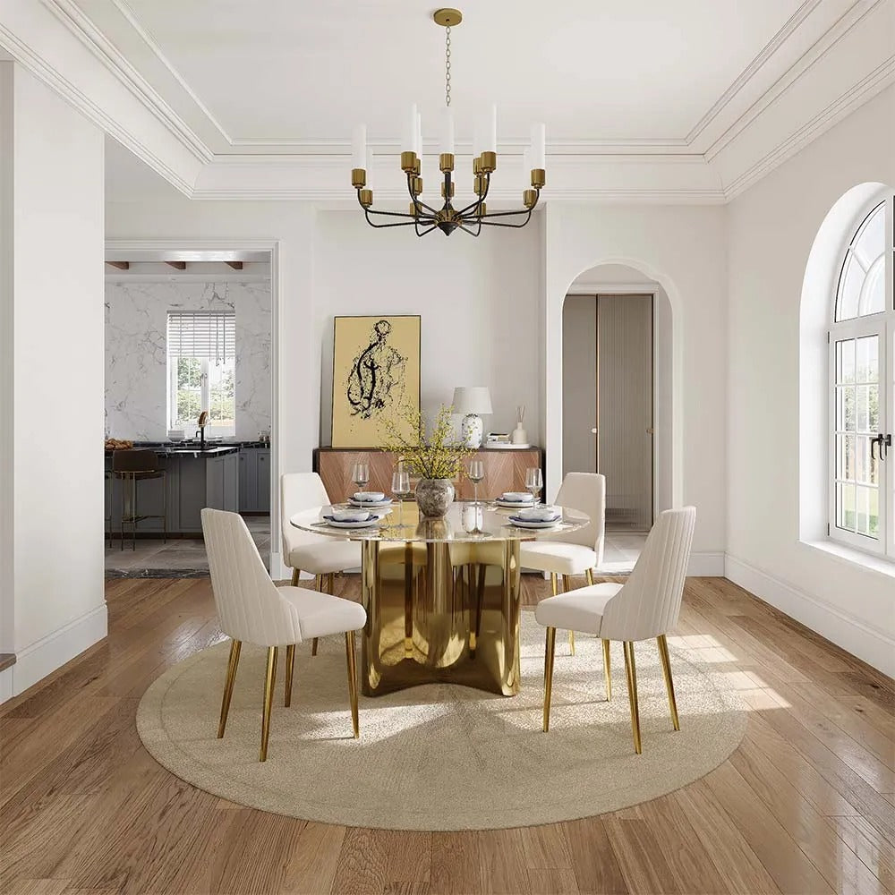 Anton 5-Piece Modern Round Glass Dining Table Sets for 4