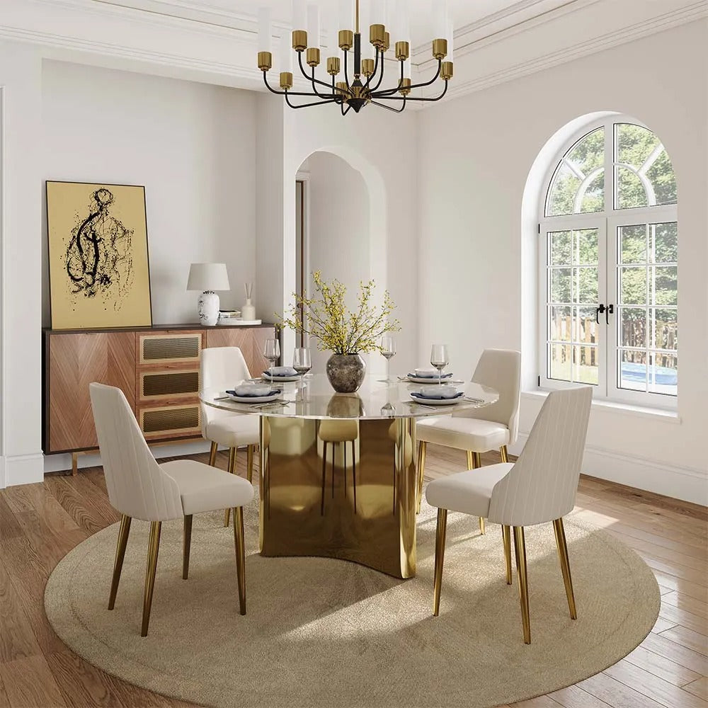 Anton 5-Piece Modern Round Glass Dining Table Sets for 4