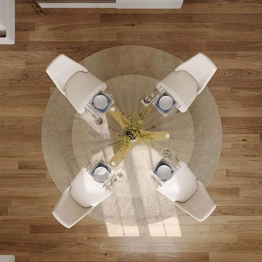 Anton 5-Piece Modern Round Glass Dining Table Sets for 4