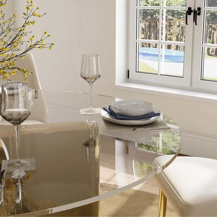 Anton 5-Piece Modern Round Glass Dining Table Sets for 4
