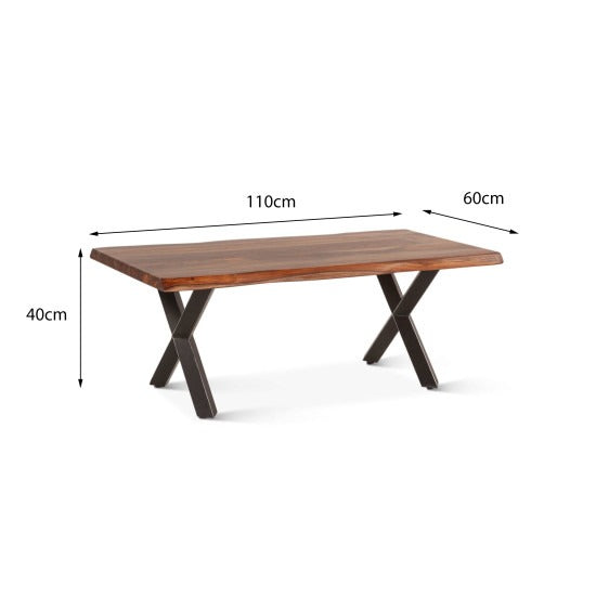 Sejal Sheesham Wood Coffee Table with Metal Base (Double Cross Sheesham Wood)