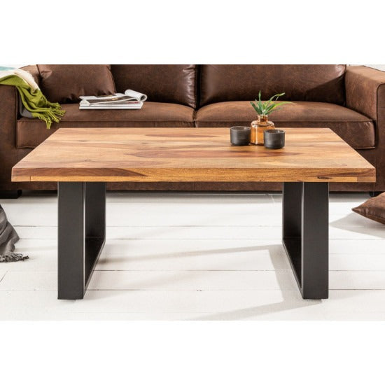 Frocky Coffee Table | Sheesham Wood Coffee Table with Metal Base (Plain Leg Sheesham Wood)