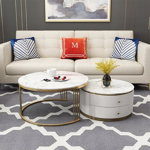 Jayesh Stainless Steel With Pvd Coated Coffee Table Marble Top