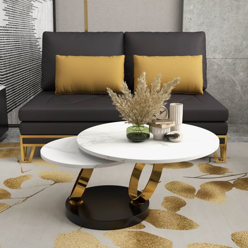 Amara Stainless Steel With Pvd Coated Coffee Table Ring-Shaped Metal Pedestal
