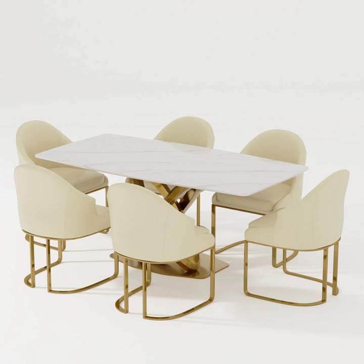 Ekaterina 7 PCS Modern Luxe Glossy kitchen Dining Table Sets