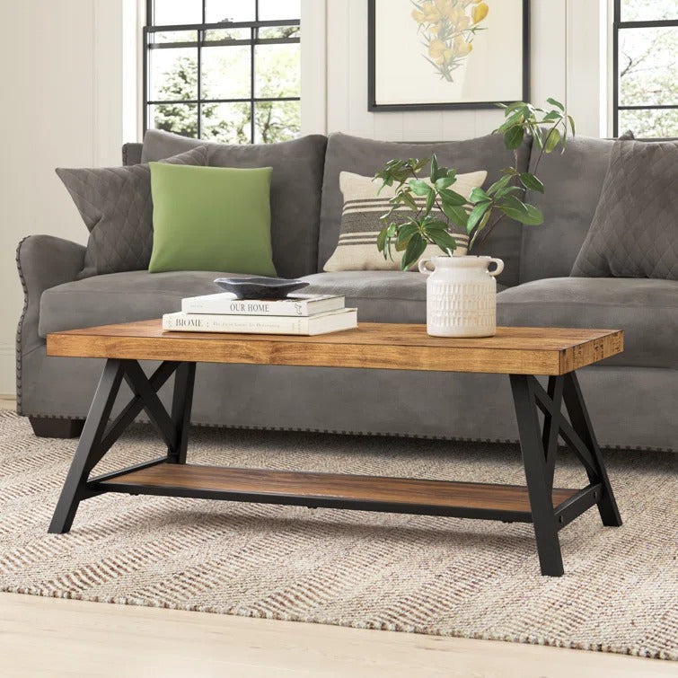 Saanvi Metal and Wooden Coffee Table for Living Room