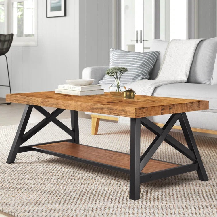 Saanvi Metal and Wooden Coffee Table for Living Room