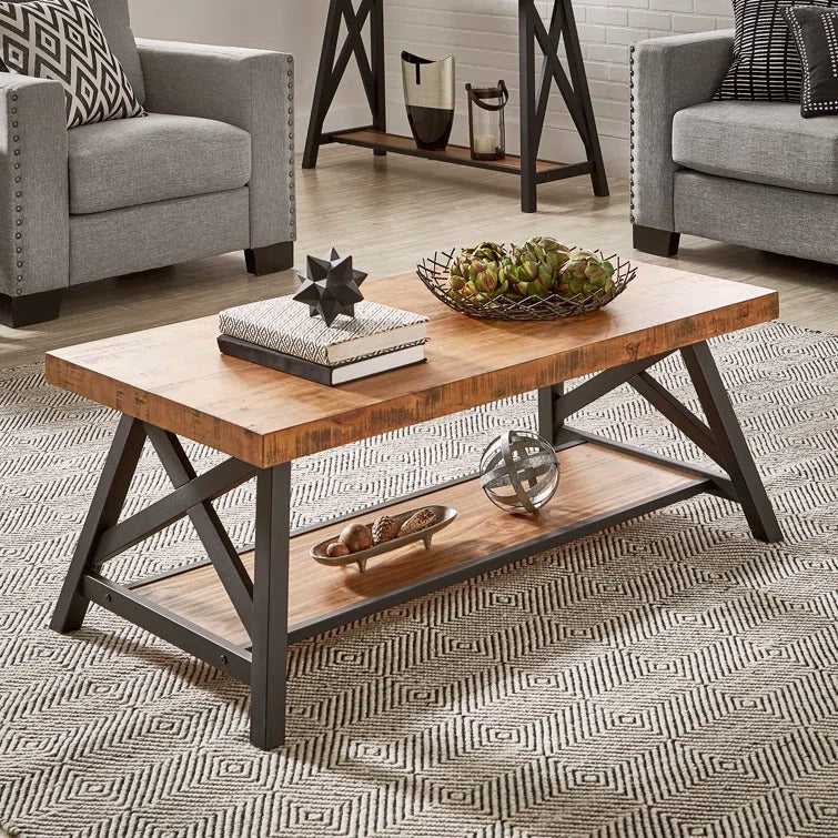 Saanvi Metal and Wooden Coffee Table for Living Room