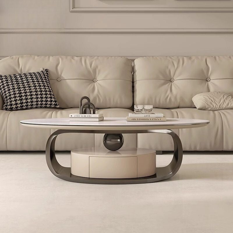 Vitara Marble Top Stainless Steel with PVD Coated Coffee Table Set | MDF Wooden Storage Frame