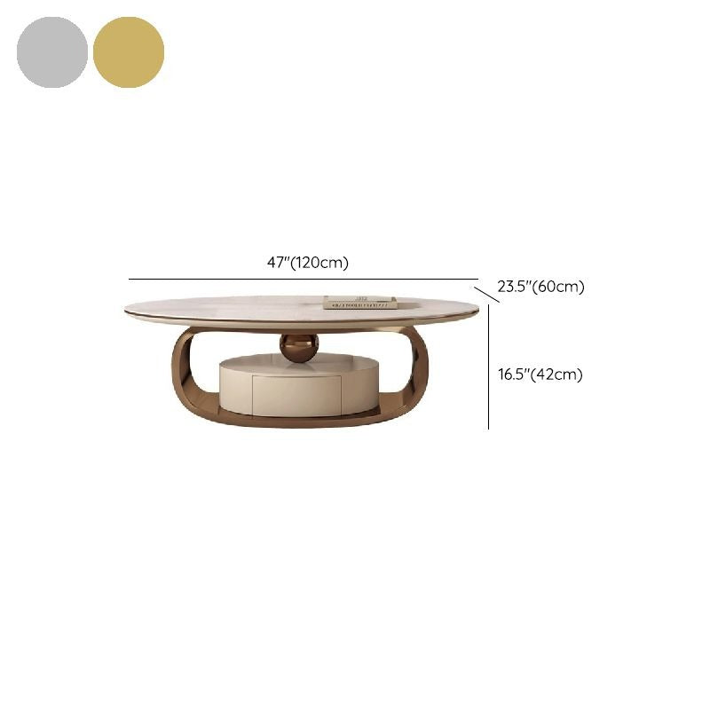 Vitara Marble Top Stainless Steel with PVD Coated Coffee Table Set | MDF Wooden Storage Frame