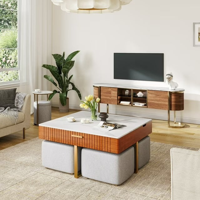Vladimir Nesting Centre Tables with Seating | Wooden Coffee Table for Living Room Centre Tables