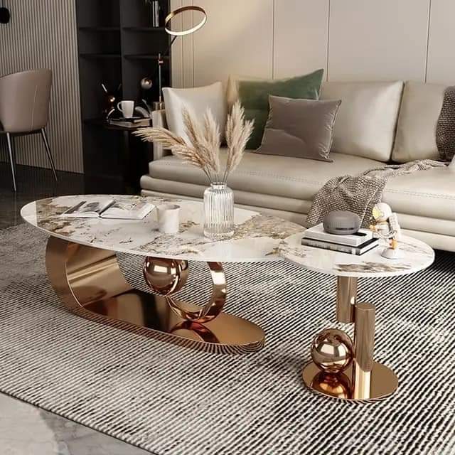 Boho Marble Top Stainless Steel With Pvd Coated Coffee Table And Side Set