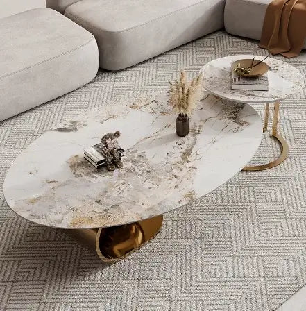 Boho Marble Top Stainless Steel With Pvd Coated Coffee Table And Side Set