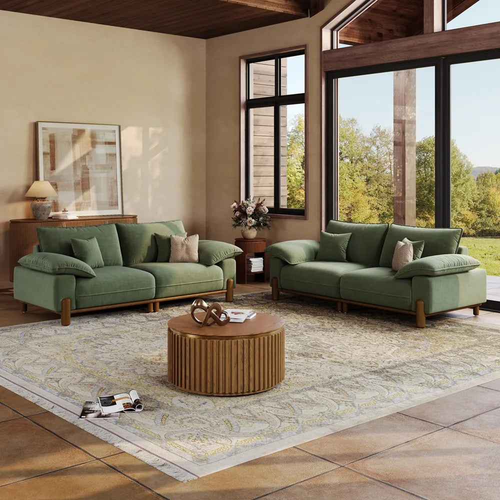 Fyodor-2+2 Seater Fabric Sofa Set with Solid Wood Frame & Pillow Arms