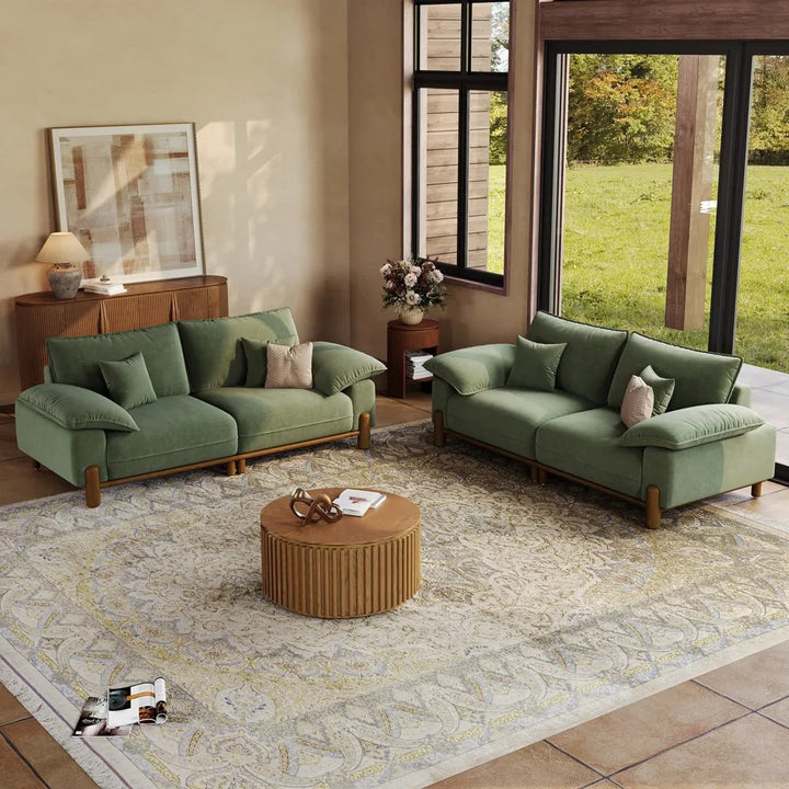 Fyodor-2+2 Seater Fabric Sofa Set with Solid Wood Frame & Pillow Arms