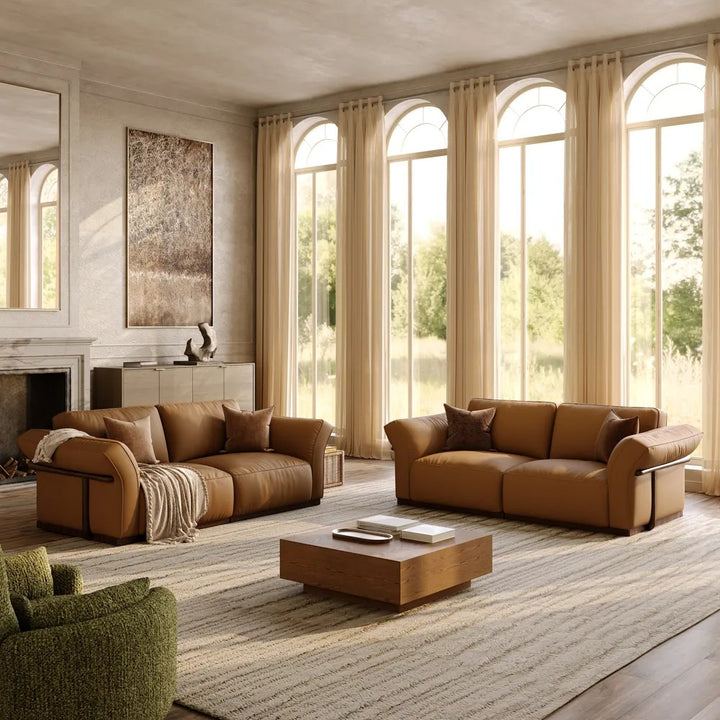 Yegor 2+2 Seater Brown Leatherette  Sofa Set with Solid Wood Frame & Comfortable Seating