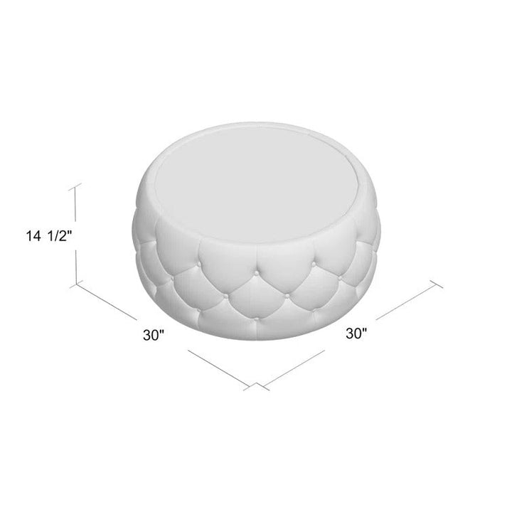 Aisha Chesterfield Round Fabric Coffee Table with Glass Top for Living Room
