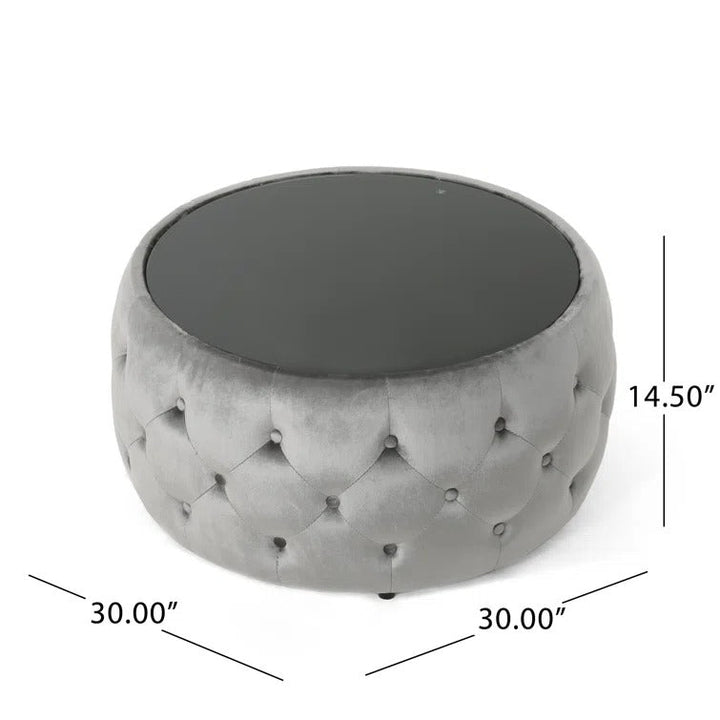 Aisha Chesterfield Round Fabric Coffee Table with Glass Top for Living Room