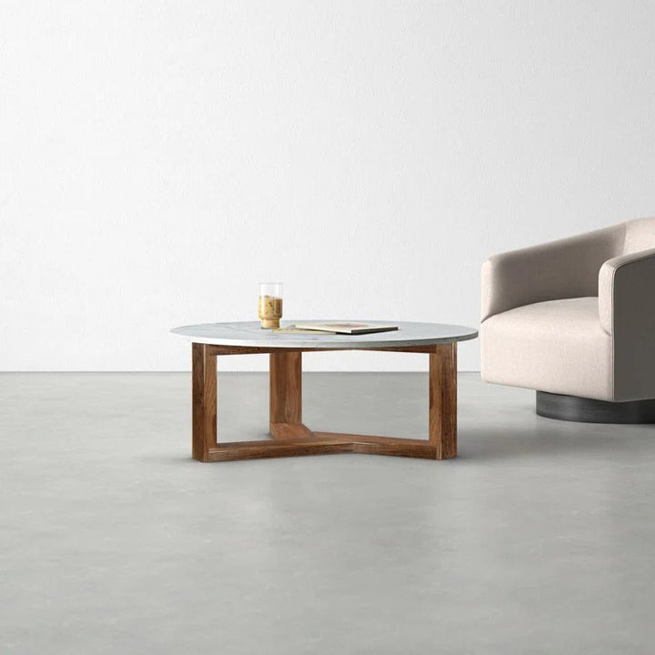 Lavanya Solid Wood and Marble Top Coffee Table for Living Room
