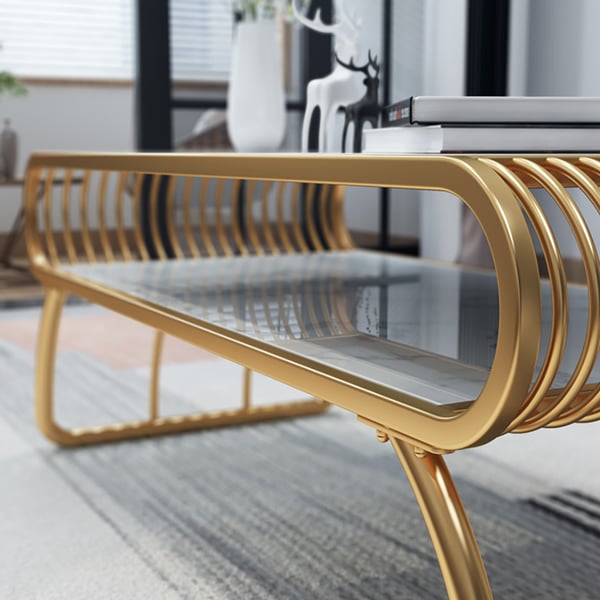 Calista White Marble Coffee Table With Shelf - Stainless Steel Pvd Coated Tables