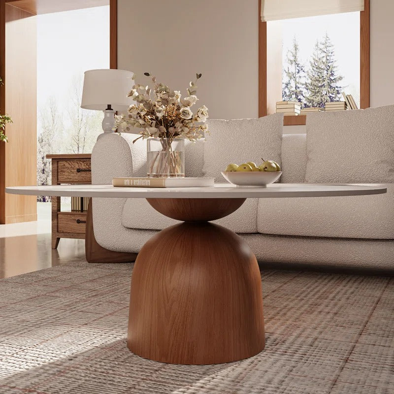 Ishika Solid Wood Coffee Table with Marble Top for Living Room