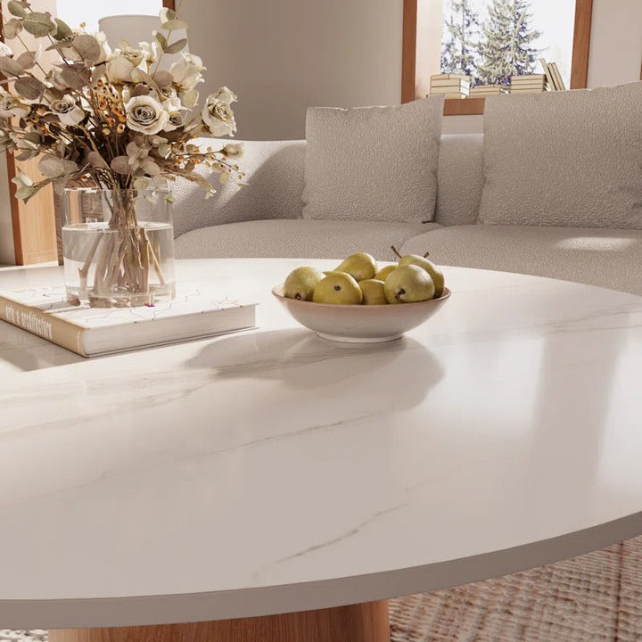 Ishika Solid Wood Coffee Table with Marble Top for Living Room