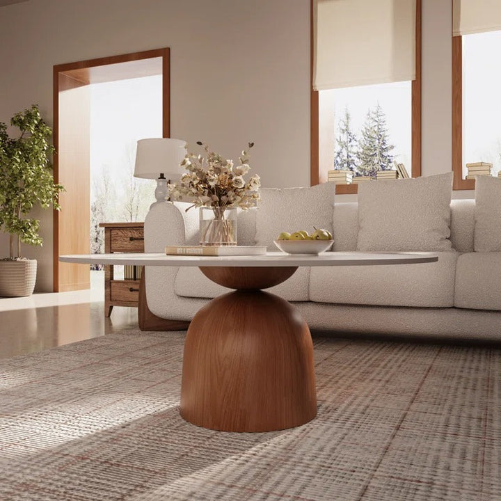 Ishika Solid Wood Coffee Table with Marble Top for Living Room