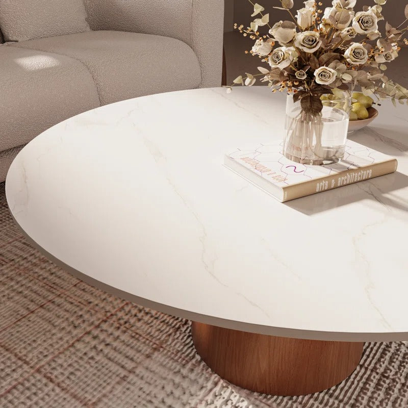 Ishika Solid Wood Coffee Table with Marble Top for Living Room