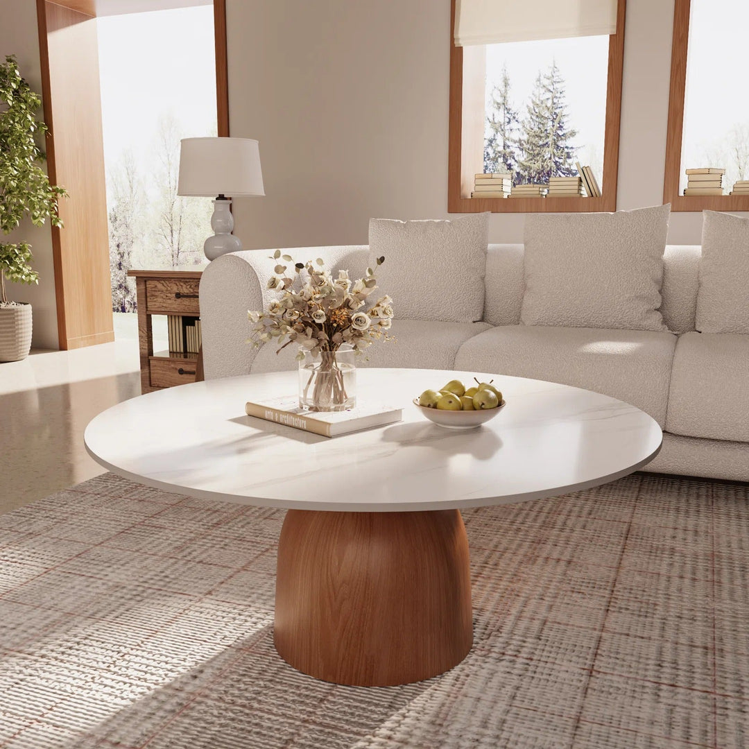 Ishika Solid Wood Coffee Table with Marble Top for Living Room
