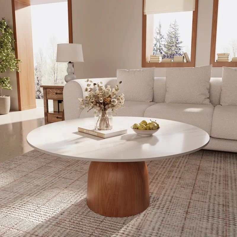 Ishika Solid Wood Coffee Table with Marble Top for Living Room