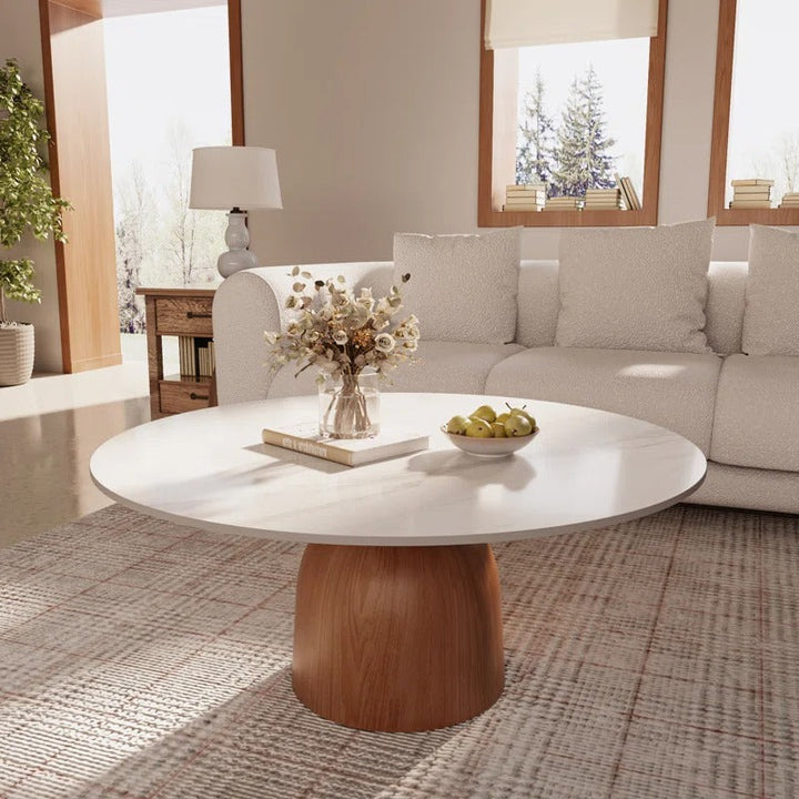 Ishika Solid Wood Coffee Table with Marble Top for Living Room