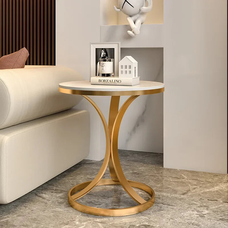 Savannah Round Metal Side Table With Marble Top End Tables