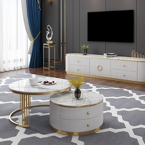 Christopher Stainless Steel With Pvd Coated And Marble Top Coffee Table